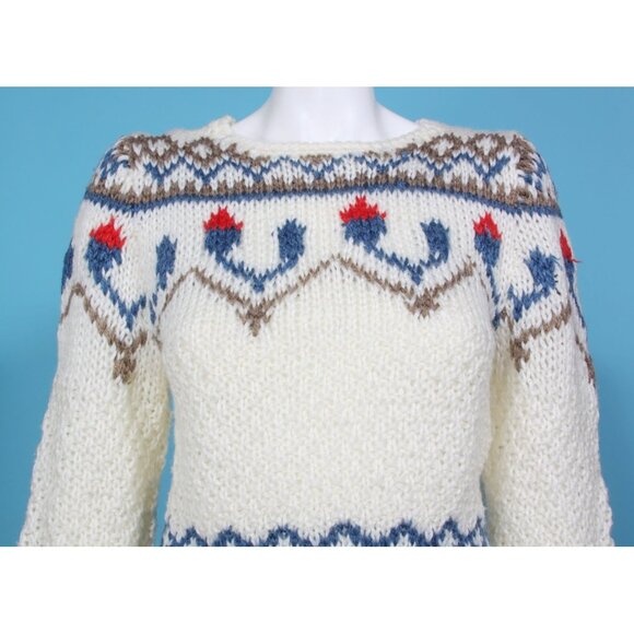 Vintage Midnight Blues Fair Isle Cozy Knit Sweater White Blue Womens size S - 11 - Picture 2 of 5